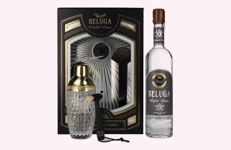 Beluga Gold Line Noble Russian Vodka 40% Vol. 0,7l in Giftbox with Pinsel and Shaker