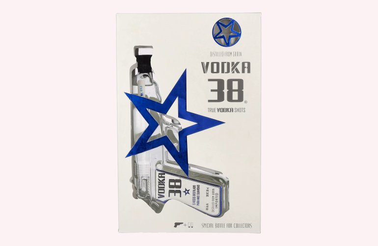 VODKA 38 Pistol 40% Vol. 0,2l with 2 Shotgläsern