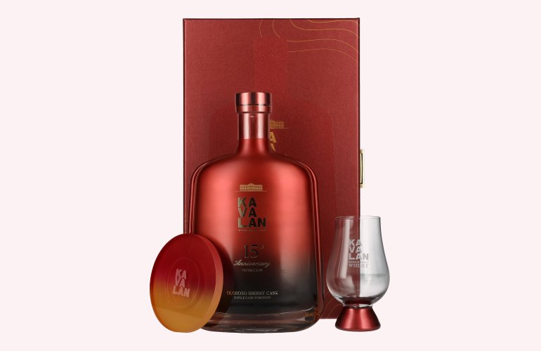 Kavalan 15th ANNIVERSARY Oloroso Cask Single Malt 2009 57,1% Vol. 0,7l in Giftbox with glass and Untersetzer