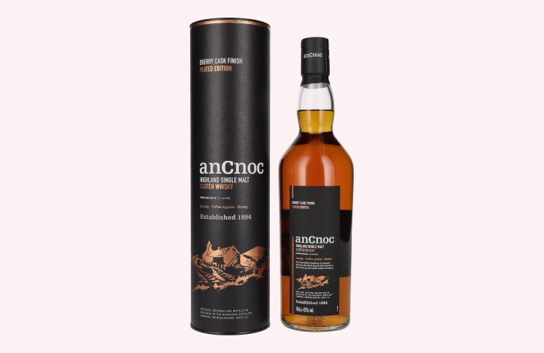 AnCnoc Highland Single Malt Scotch Whisky Sherry Cask Finish Peated Edition 43% Vol. 0,7l in Geschenkbox