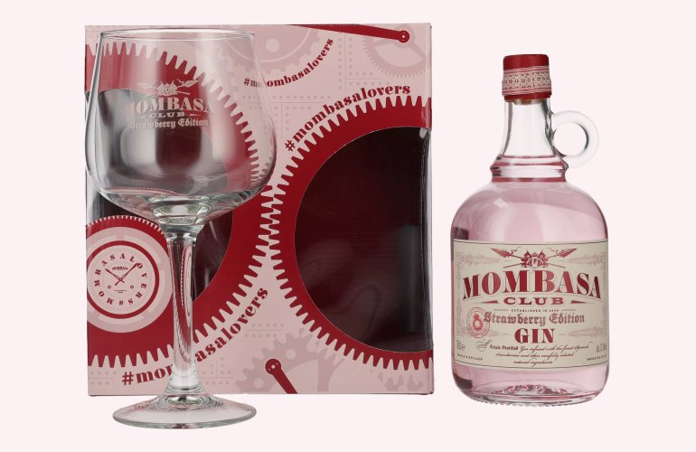 Mombasa Club Strawberry Edition Gin 37,5% Vol. 0,7l in Geschenkbox mit Glas