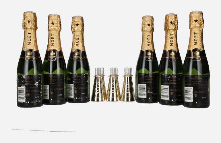 Moët & Chandon Champagne AT HOME PACK 12% Vol. 6x0,2l met Bottle Sippers