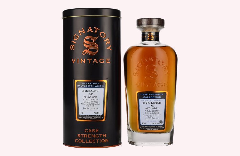 Signatory Vintage BRUICHLADDICH 29 Years Old Cask Strength 1990 58,8% Vol. 0,7l in Tinbox