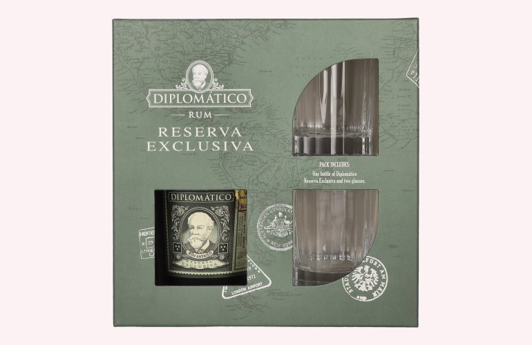 Diplomático RESERVA EXCLUSIVA Ron Antiguo 40% Vol. 0,7l in Giftbox with 2 glasses