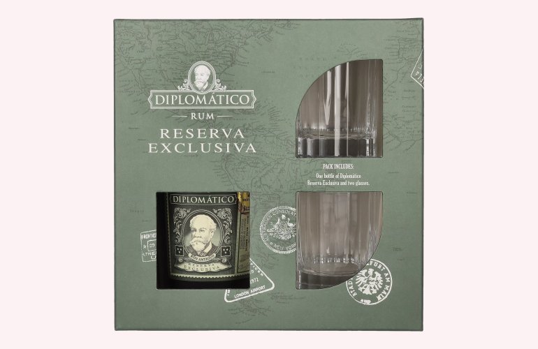Diplomático RESERVA EXCLUSIVA Ron Antiguo 40% Vol. 0,7l in Geschenkbox mit 2 Gläsern