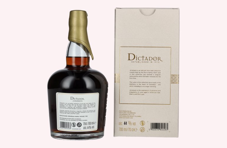 Dictador JERARQUÍA 38 Years Old PARDO Rum 1982 44% Vol. 0,7l en boîte cadeau