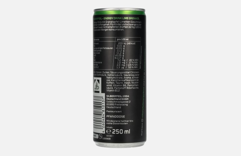 SILBERPFEIL Energy Drink LIME GRENADE Capo Edition 0,25l Dose