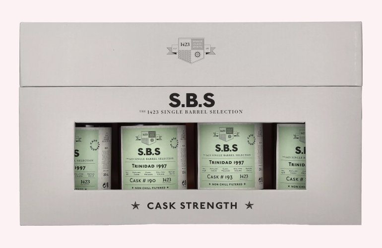 1423 S.B.S TRINIDAD Caroni Distillery Cask Strength 1997 63,2% Vol. 4x0,2l in Giftbox