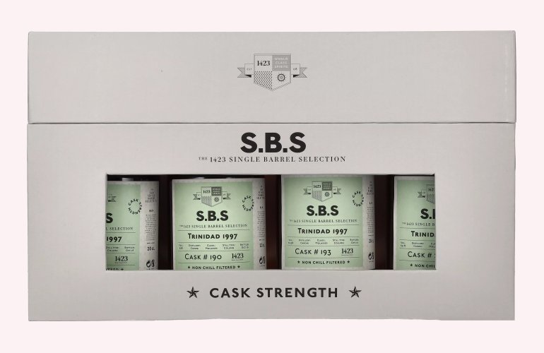 1423 S.B.S TRINIDAD Caroni Distillery Cask Strength 1997 63,2% Vol. 4x0,2l in Giftbox