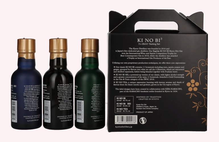 KI NO BI³ Kyoto Dry Gin Set 48,4% Vol. 3x0,2l en boîte cadeau