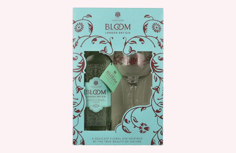 Bloom London Dry Gin 40% Vol. 0,7l in geschenkverpakking met Glas