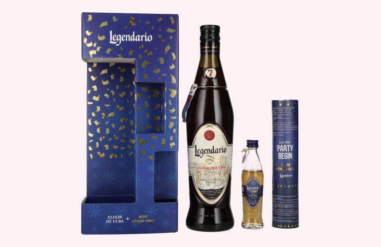 Legendario Elixir de Cuba Christmas Edition 34,3% Vol. 0,7l in Geschenkbox mit 1 Miniatur 0,05l und Konfettikanone