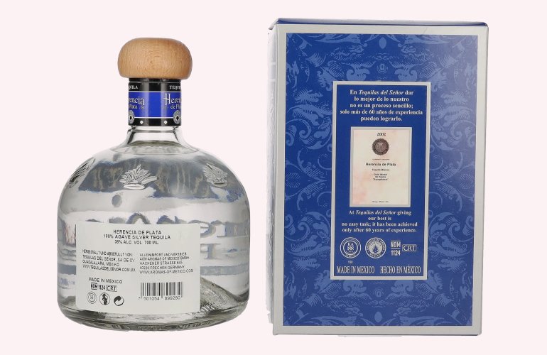 Herencia de Plata BLANCO Tequila 100% Puro De Agave 38% Vol. 0,7l en boîte cadeau
