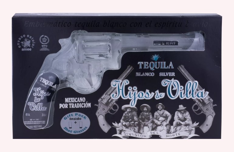 Hijos de Villa Tequila Blanco Silver 40% Vol. 0,2l in Giftbox with 2 Shotgläsern