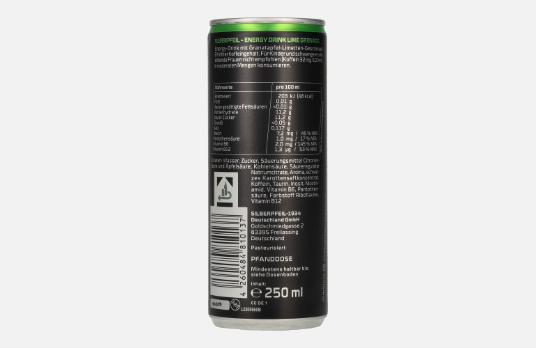 SILBERPFEIL Energy Drink LIME GRENADE Capo Edition 0,25l Dose