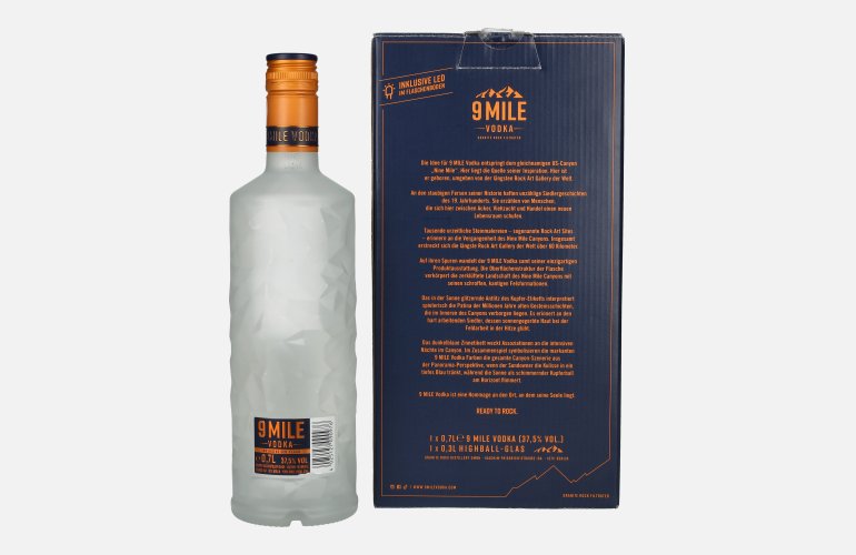 9 Mile Vodka 37,5% Vol. 0,7l in Geschenkbox mit Glas