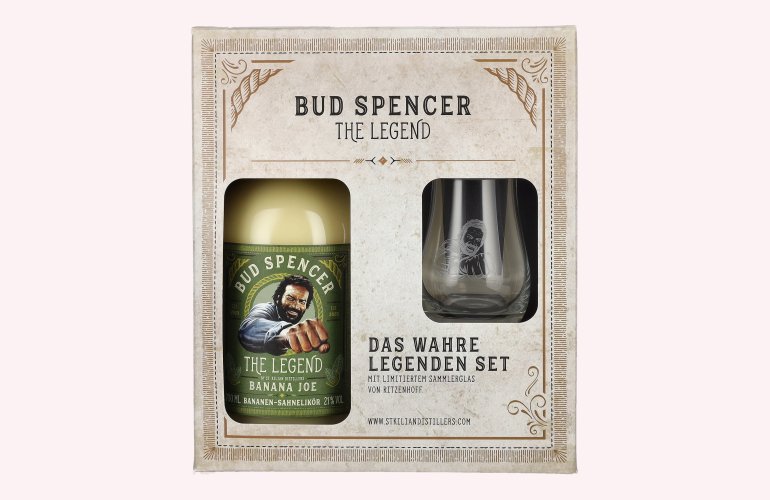 Bud Spencer The Legend BANANA JOE Bananen-Sahnelikör 21% Vol. 0,7l in Geschenkbox mit Glas