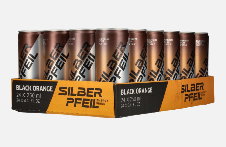 SILBERPFEIL Energy Drink BLACK ORANGE 24x0,25l Dosen