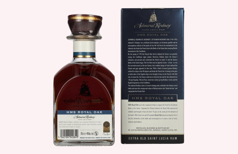 Admiral Rodney HMS ROYAL OAK Extra Old Saint Lucia Rum 40% Vol. 0,7l en boîte cadeau
