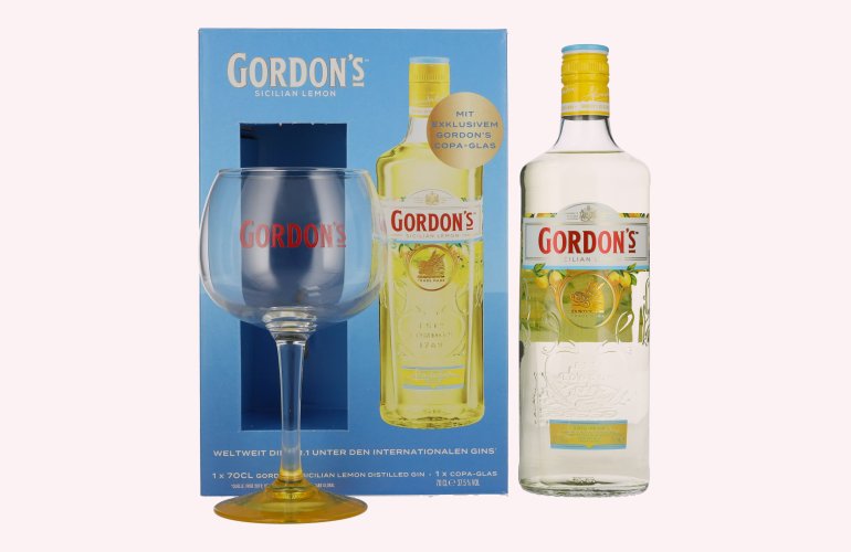 Gordon's SICILIAN LEMON Distilled Gin 37,5% Vol. 0,7l in Giftbox with glass
