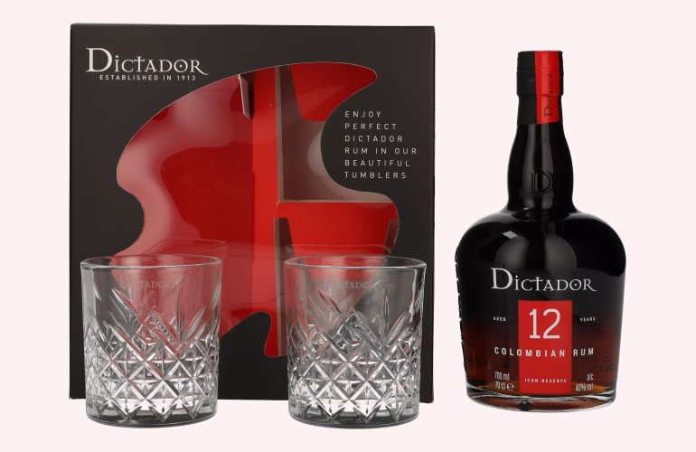 Dictador 12 Years Old ICON RESERVE Colombian Rum 40% Vol. 0,7l in Geschenkbox mit 2 Gläsern