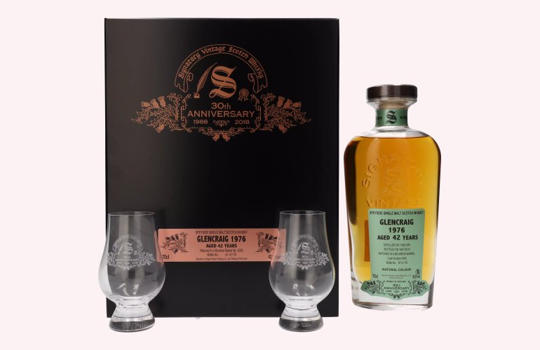 Signatory Vintage GLENCRAIG 42 Years Old 30th ANNIVERSARY 1976 42% Vol. 0,7l in Holzkiste mit 2 Gläsern