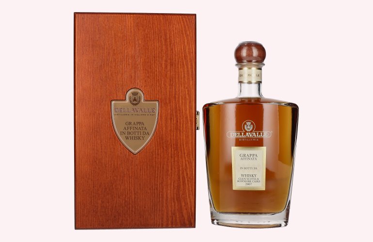 Dellavalle Grappa Affinata in botti da WHISKY Glen Scotia & Bowmore Casks 2007 42% Vol. 0,7l in Holzkiste