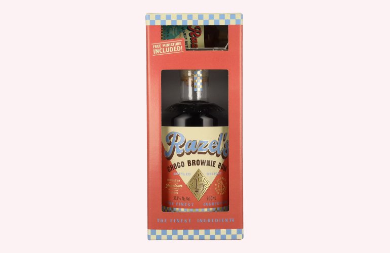Razel's Choco Brownie Spirit Drink 38,1% Vol. 0,5l in Geschenkbox mit Miniatur 0,05l
