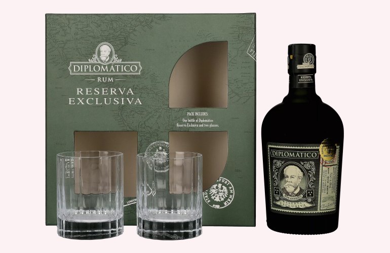 Diplomático RESERVA EXCLUSIVA Ron Antiguo 40% Vol. 0,7l in Geschenkbox mit 2 Gläsern