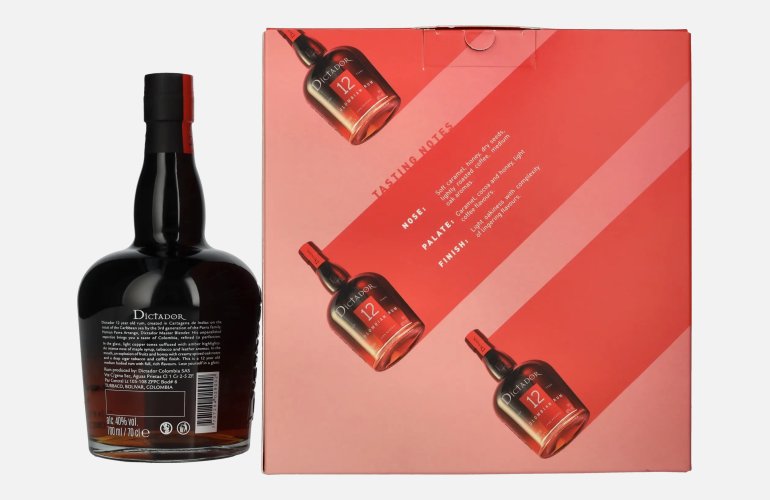 Dictador 12 Years Old ICON RESERVE Colombian Rum 40% Vol. 0,7l en boîte cadeau avec 2 Verres