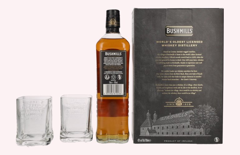Bushmills BLACK BUSH Irish Whiskey Caviste Edition 43% Vol. 0,7l in Giftbox with 2 glasses
