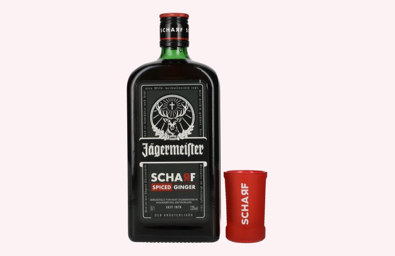 Jägermeister SCHARF HOT Ginger Kräuterlikör 33% Vol. 0,7l with Shotglas
