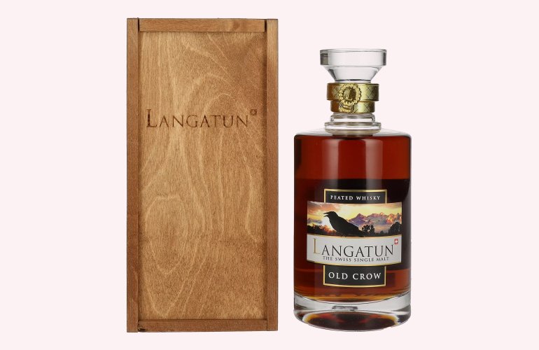 Langatun OLD CROW Peated Swiss Single Malt Whisky 46% Vol. 0,5l in Holzkiste