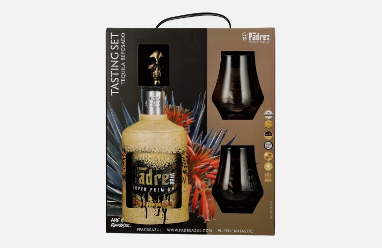 Padre Azul Super Premium Tequila Reposado 100% Agave 40% Vol. 0,7l in geschenkverpakking met 2 Bril