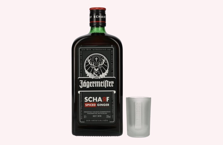 Jägermeister SCHARF SPICED Ginger Kräuterlikör 33% Vol. 0,7l with Shotglas