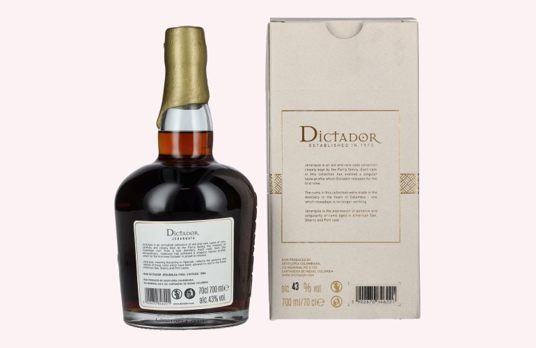 Dictador JERARQUÍA 40 Years Old FINO Rum 1980 43% Vol. 0,7l in geschenkverpakking