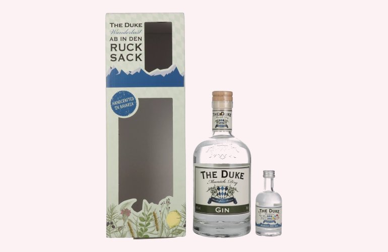 The Duke Munich Dry Gin Set 45,1% Vol. 0,7l in Geschenkbox mit Wanderlust Gin Miniatur 0,05l