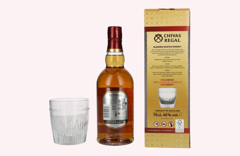 Chivas Regal 12 Years Old Blended Scotch Whisky 40% Vol. 0,7l mit Tumbler Glas
