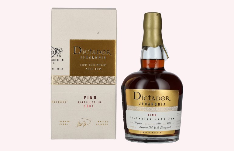Dictador JERARQUÍA 39 Years Old FINO Rum 1981 42% Vol. 0,7l en boîte cadeau