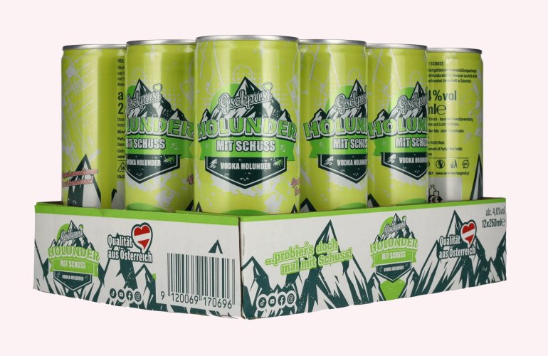 Gschpusi Holunder avec Schuss 4% Vol. 12x0,25l Dosen Pfand