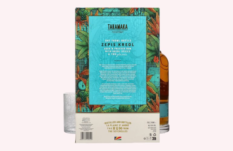 Takamaka ZEPIS KREOL Rum Limited Edition 43% Vol. 0,7l in geschenkverpakking met 2 Bril