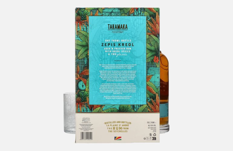 Takamaka ZEPIS KREOL Rum Limited Edition 43% Vol. 0,7l en boîte cadeau avec 2 Verres