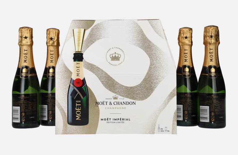 Moët & Chandon Champagne AT HOME PACK 12% Vol. 6x0,2l in geschenkverpakking met Bottle Sippers