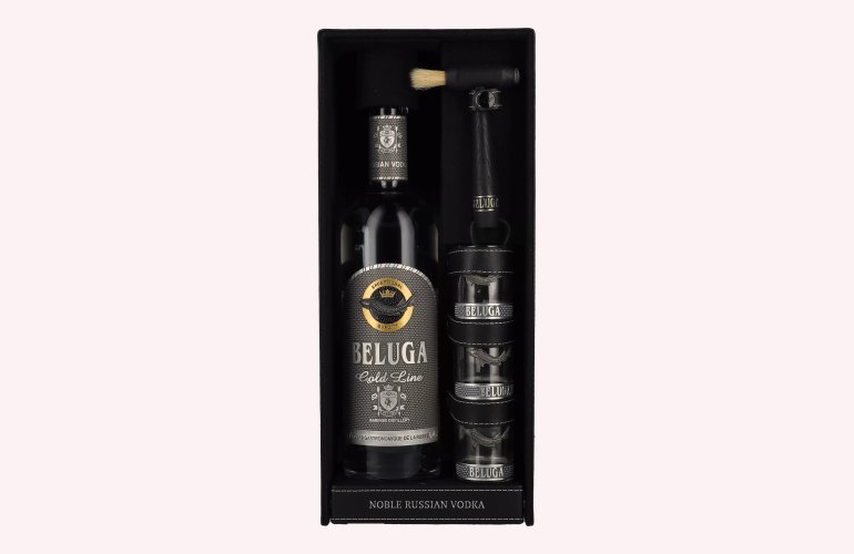 Beluga Gold Line Noble Russian Vodka 40% Vol. 0,7l in Giftbox in Lederoptik with 3 Shotgläsern