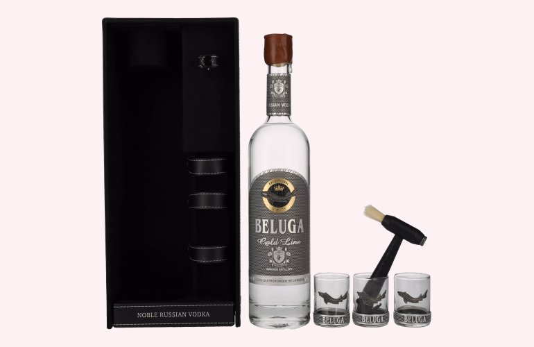 Beluga Gold Line Noble Russian Vodka 40% Vol. 0,7l in Giftbox in Lederoptik with 3 Shotgläsern