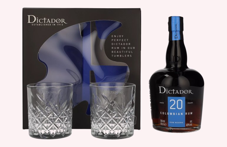 Dictador 20 Years Old ICON RESERVE Colombian Rum 40% Vol. 0,7l in Geschenkbox mit 2 Gläsern