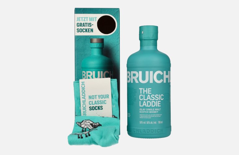 Bruichladdich THE CLASSIC LADDIE Scottish Barley Unpeated Islay Single Malt 50% Vol. 0,7l in geschenkverpakking met Socken