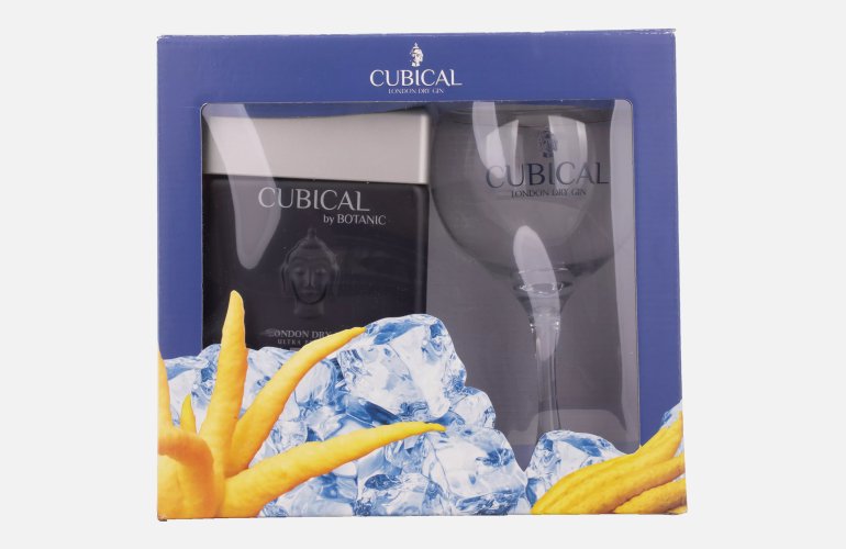 Cubical Ultra Premium London Dry Gin 45% Vol. 0,7l en boîte cadeau avec Verre