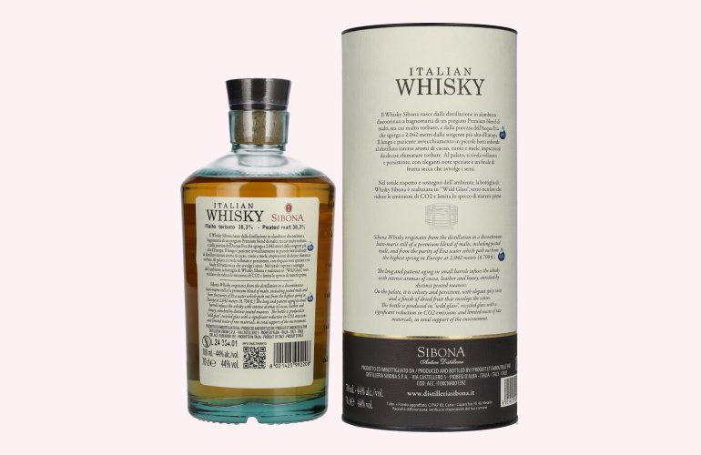 Sibona PREMIUM BLEND WITH PEATED MALT Italian Whisky 44% Vol. 0,7l en boîte cadeau