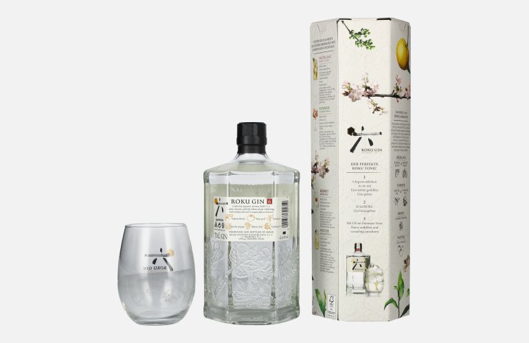 Roku Gin The Japanese Craft Gin 43% Vol. 0,7l in Geschenkbox mit Glas